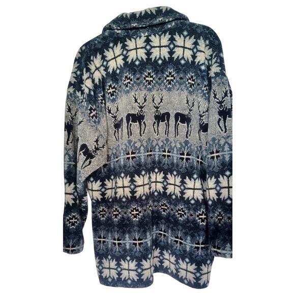 VTG County Clothing Co. Full-Zip Fleece Jacket Nordic Deer & Snowflake Medium - Picture 2 of 6